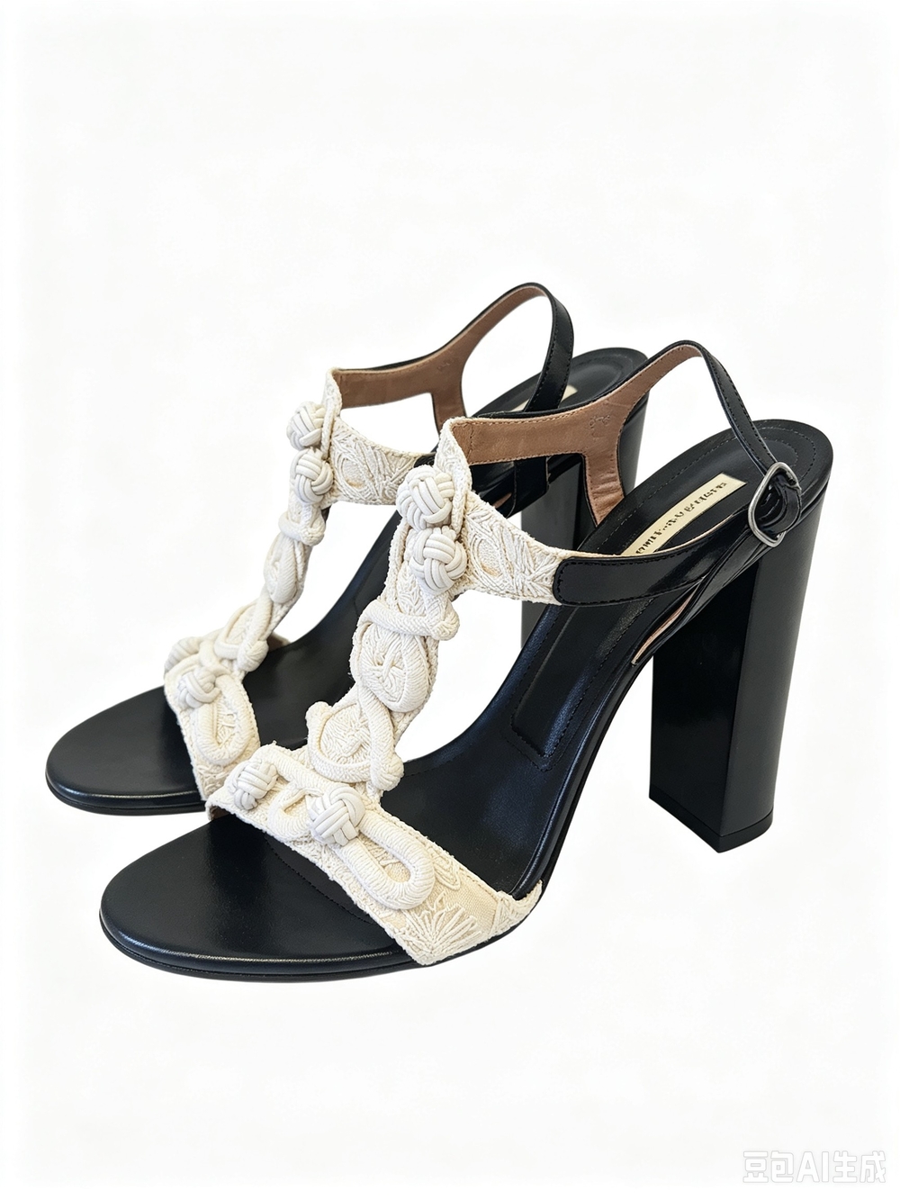 Dries Van Noten White Braided T-Strap High Heel Sandals - Picture 3 of 8